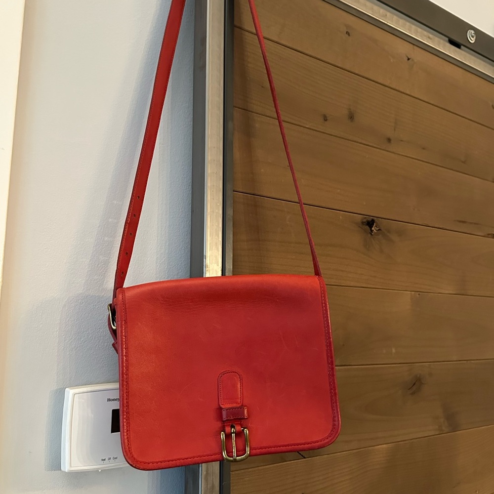 Vintage Coach Red Shoulder Bag with Gold Clasp